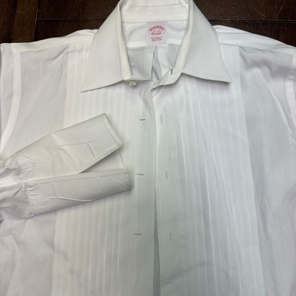 Brooks Brothers Tuxedo Shirt Men 15.5 34 White Pleated Bib French Traditional